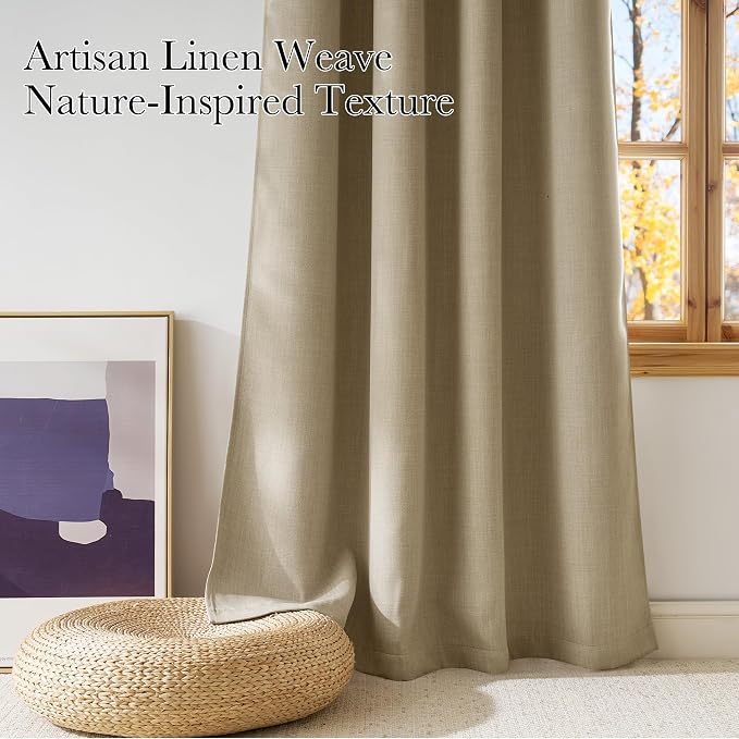 NICETOWN Short Faux Linen Oatmeal Blackout Curtains 63 inches Long - Image 6