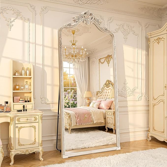 Wall Mount Arched Full Length Mirror, Baroque Antique Vintage Long Mirrors - Image 5