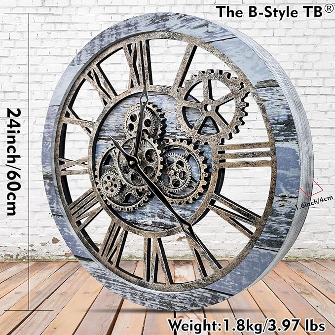 The B-Style Large Wall Clock 24 inch Moving Gear Wall Clock Oversized Vintage - Image 3