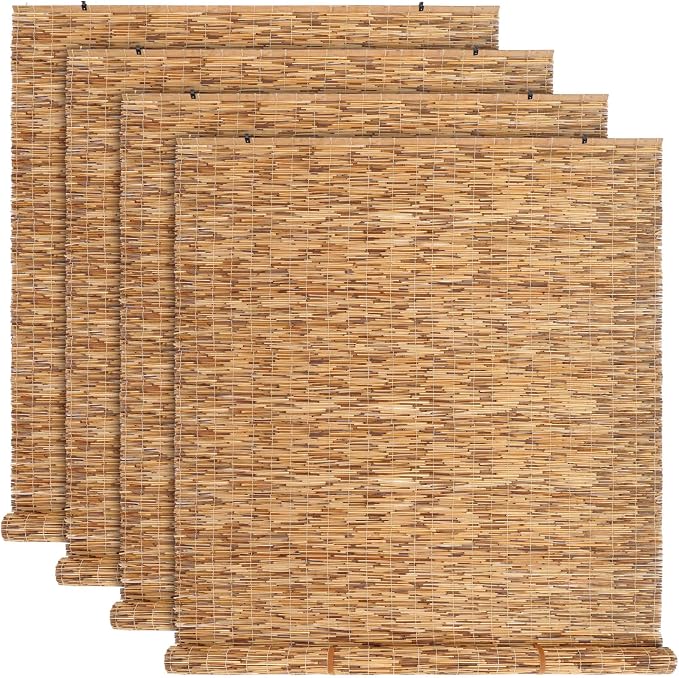 DoubleFill 4 Pcs Bamboo Shades Outdoor Reed Roll Up Blinds 48" W x 72" H by DoubleFill