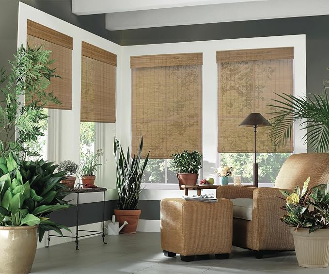 Cordless Woven Wood Roman Shades, 71W x 72H, Bamboo Mesh Natural, Sizes 20-72 by FirstRateBlinds