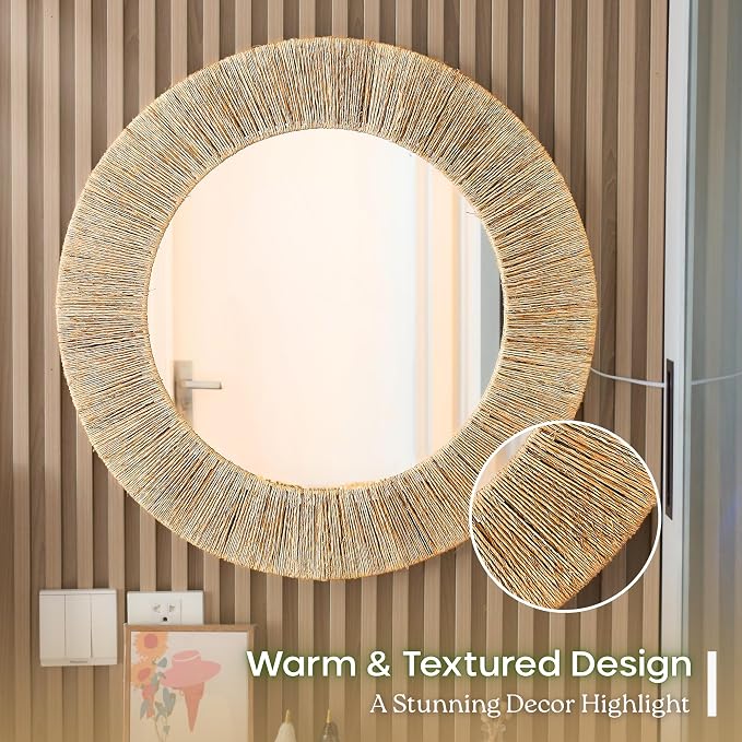 Chi An Home 24 Inch Natural Jute Mirror, Wall Mounted Round Mirror - Image 5