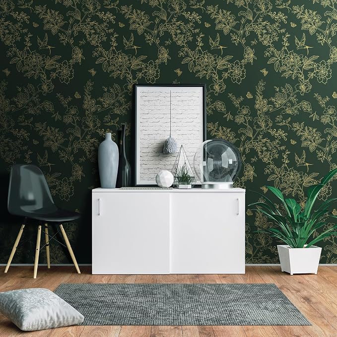 Froluya Dark Green and Gold Wallpaper Floral Peel and Stick Wallpaper - Image 7