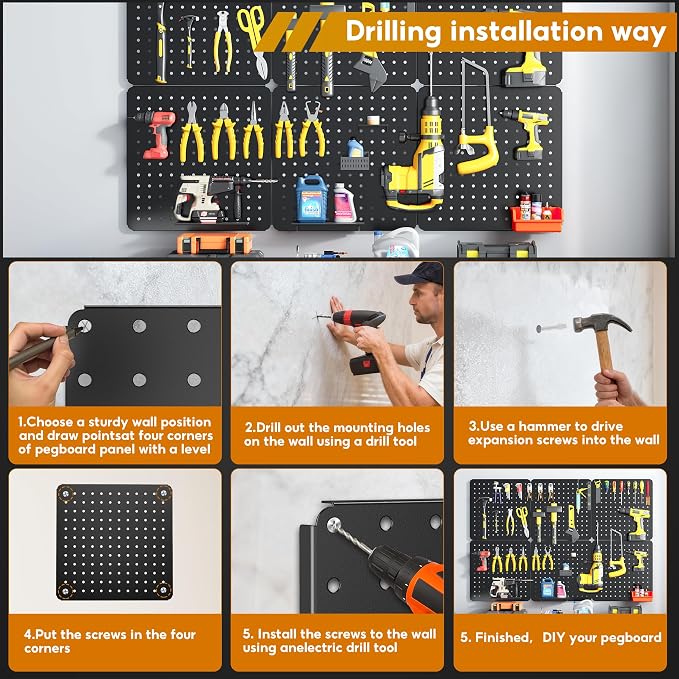 Peg Board, 6 Pack Black Peg Board Panels, 50lbs Load Capacity Each, Pegboard - Image 6