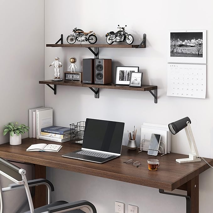 YGEOMER Floating Shelves for Wall, Different Sizes Dark Carbonized Brown Wall - Image 5