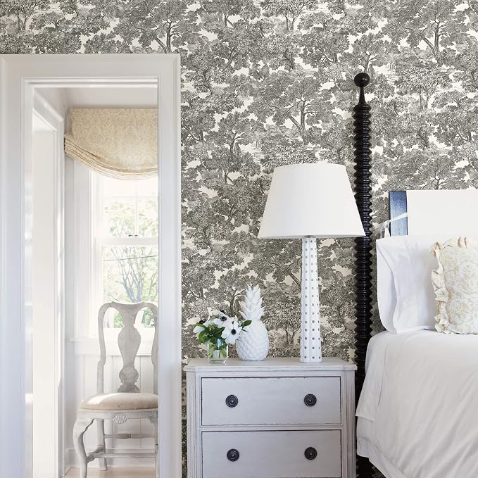 Chesapeake Black Spinney Toile Wallpaper, Strippable, 20.5 in x 33 ft - Image 2