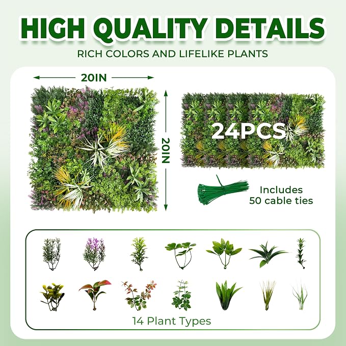 Artificial Grass Wall Panels: 20''x20'' Boxwood Hedge Panels, UV-Anti Privacy - Image 2
