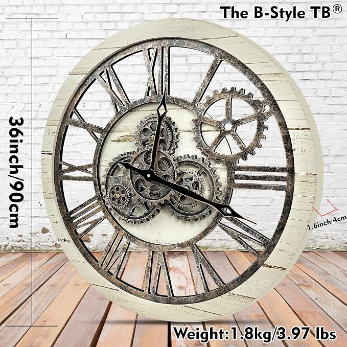 The B-Style Large Wall Clock 24 inch Moving Gear Wall Clock Oversized Vintage - Image 2
