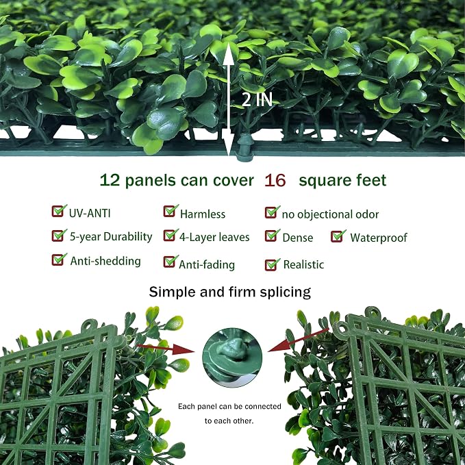 ODTORY Artificial Grass Wall Backdrop Panels, 16 X 12 in 12P UV-Anti Greenery - Image 3
