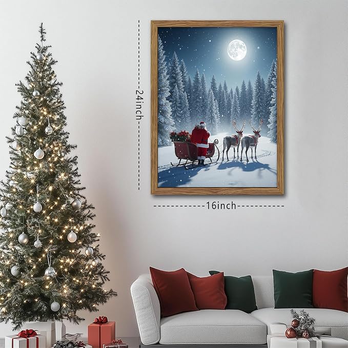 Framed Christmas Wall Decor, Santa Claus Delivering Christmas Gifts Canvas - Image 3