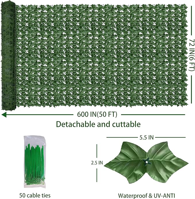 ODTORY Artificial Fence Privacy Screen: 6FT x 50FT UV-Anti Faux Greenery - Image 2