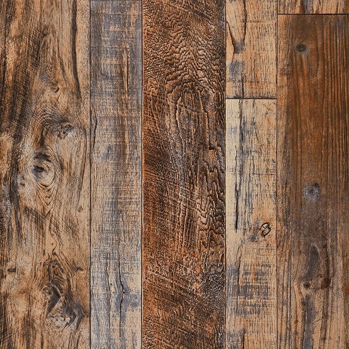 WENMER 11.8" x 394" Brown Wood Wallpaper Peel and Stick Wallpaper Shiplap Self by WENMER