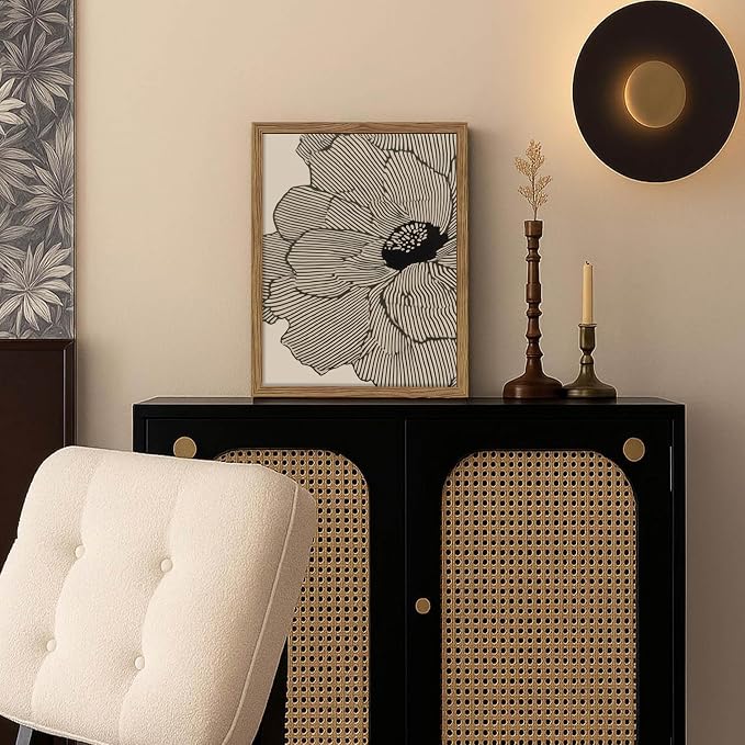 Framed Abstract Floral Wall Art, Neutral Line Flower Canvas Wall Decor Painting - Image 2