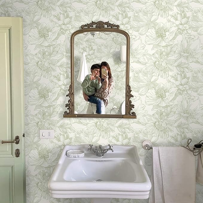 Ismoon Vintage Floral Wallpaper Peel and Stick Beige and Green Contact Paper - Image 4