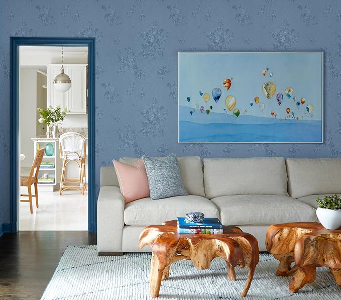 Erfoni 197"x17.7" Grey Blue Peel and Stick Wallpaper Thicken Floral Embossed - Image 6