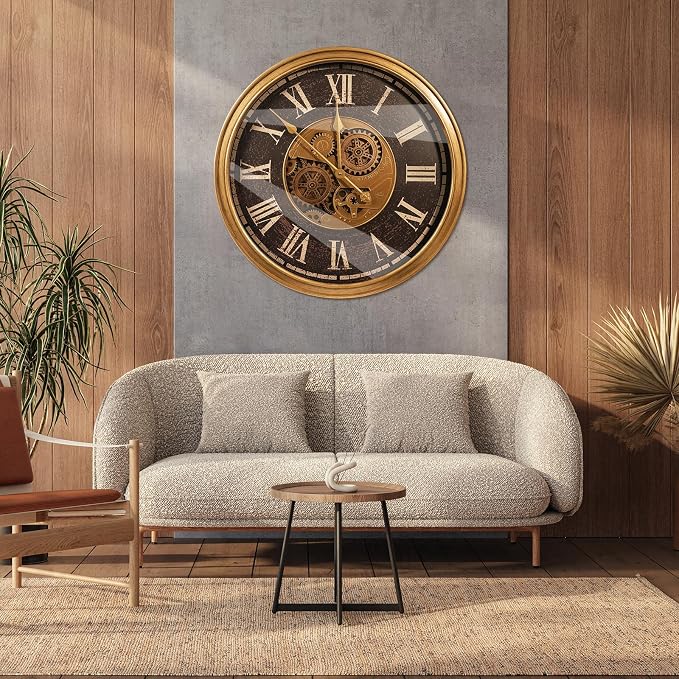 October Elf Large Real Moving Gears Wall Clock 24 Inch Vintage Industrial - Image 6