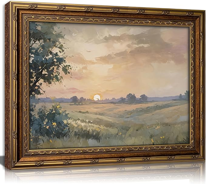 Vintage Gold Framed Wall Art Retro Fall Sunset Country Oil Painting Canvas by DQUCWDKVintagegoldframedwallart