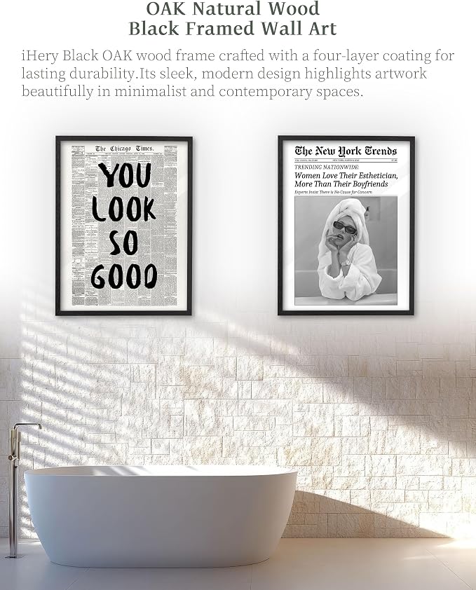iHery Premium Natural Black OAK Wood 12x16in Trendy Framed Wall Art, Vintage - Image 3