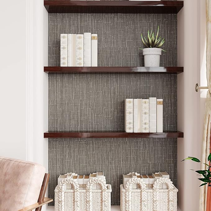 VEELIKE Truffle Brown Grasscloth Peel and Stick Wallpaper Faux Woven Grasscloth - Image 6