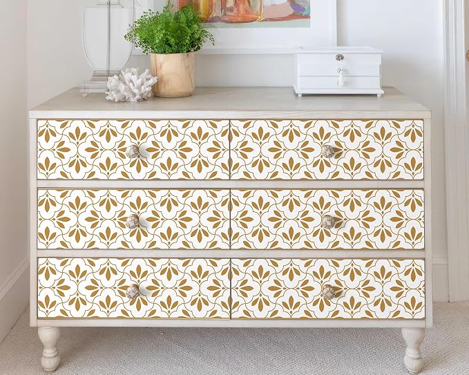 FLFK Wallpaper Border Gold and White Patterns Peel and Stick Wall Border Self - Image 5