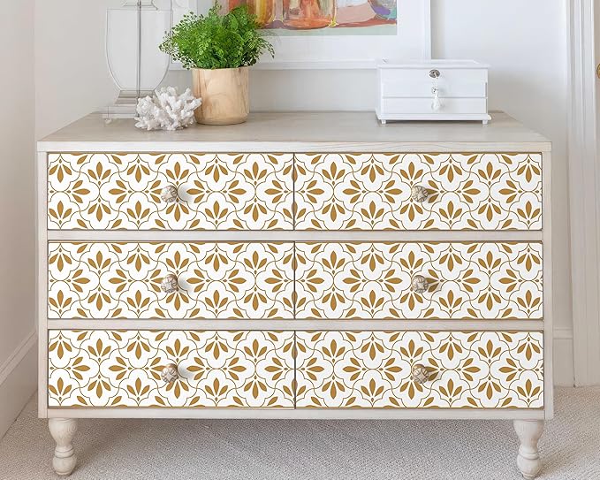 FLFK Wallpaper Border Gold and White Patterns Peel and Stick Wall Border Self - Image 3