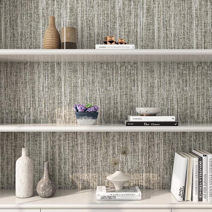 FunStick Taupe Grasscloth Peel and Stick Wallpaper Textured Grass Cloth - Image 4