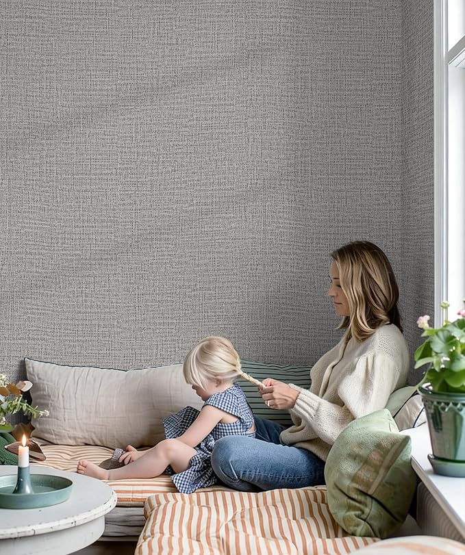 Guvana Grasscloth Peel and Stick Wallpaper Grey Textured Contact Paper Modern - Image 4