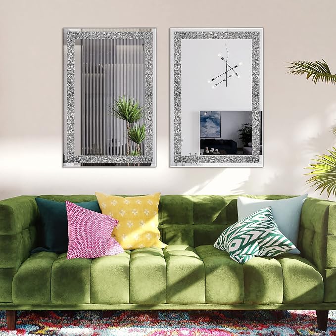Ruomeng Wall Mirror Rectangular Crystal Crush Diamond Mirror - Image 2