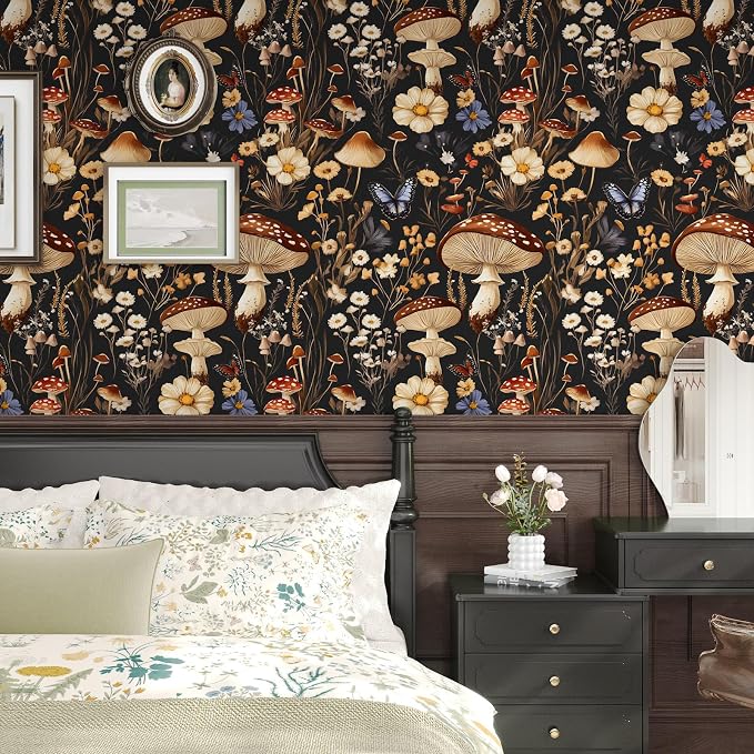 BOKEBEVE Extra Long Mushroom Peel and Stick Wallpaper Vintage Wallpaper Floral - Image 2