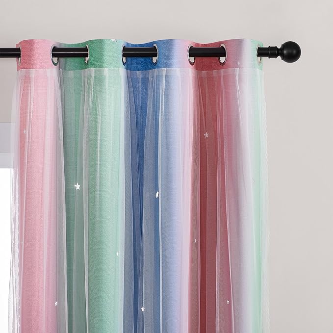 XiDi Pink & Rainbow Curtains for Kids & Girl Rooms - Image 2