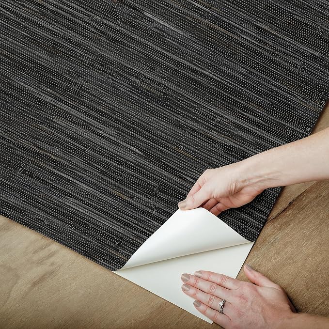NuWallpaper Black Grassweave Peel and Stick Wallpaper, Textured Removable - Image 6