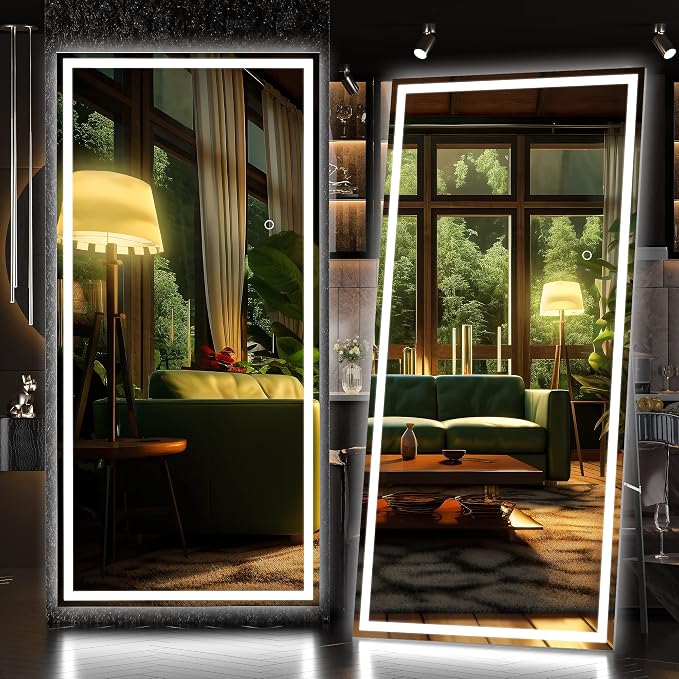 Hasipu Full Length Mirror with Lights, Full Body Dressing Hanging Mounted Mirror by Whatssuitableisthebest