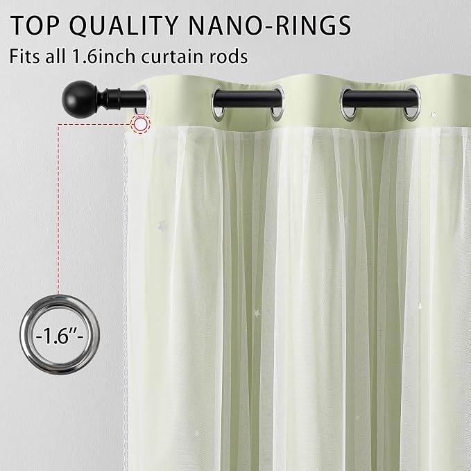 XiDi Green Curtains for Bedroom, Girls Room Blackout Curtains, Kids Room - Image 3