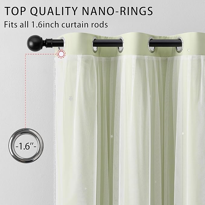XiDi Green Curtains for Bedroom, Girls Room Blackout Curtains, Kids Room - Image 2