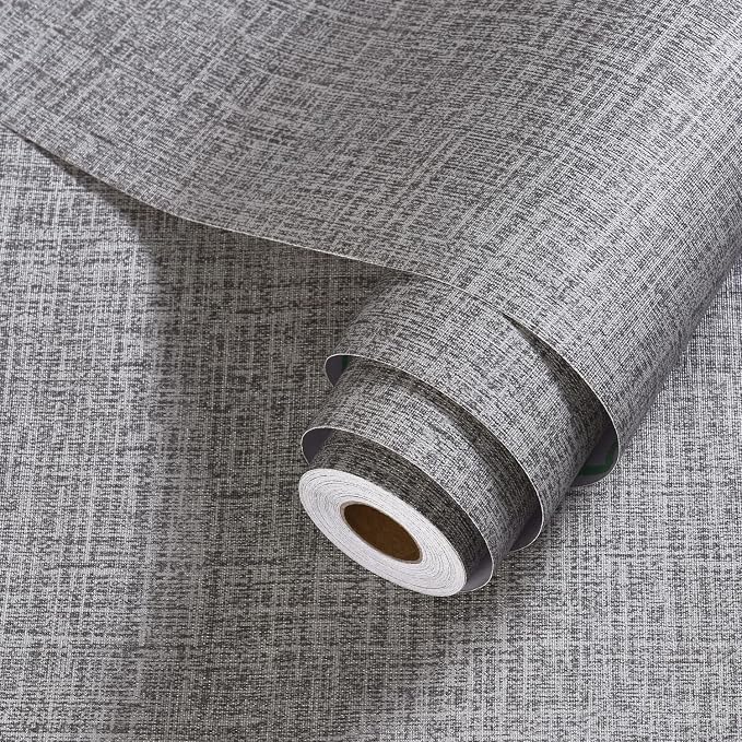 Grey Grasscloth Peel and Stick Wallpaper Gray Contact Paper 472inch Waterproof - Image 2