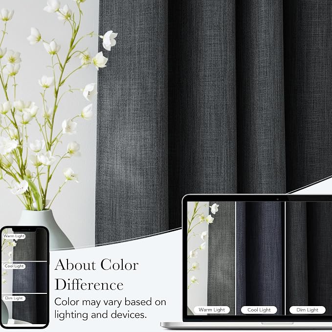 NICETOWN Short Faux Linen Charcoal Gray Blackout Curtains 63 inches Long - Image 5