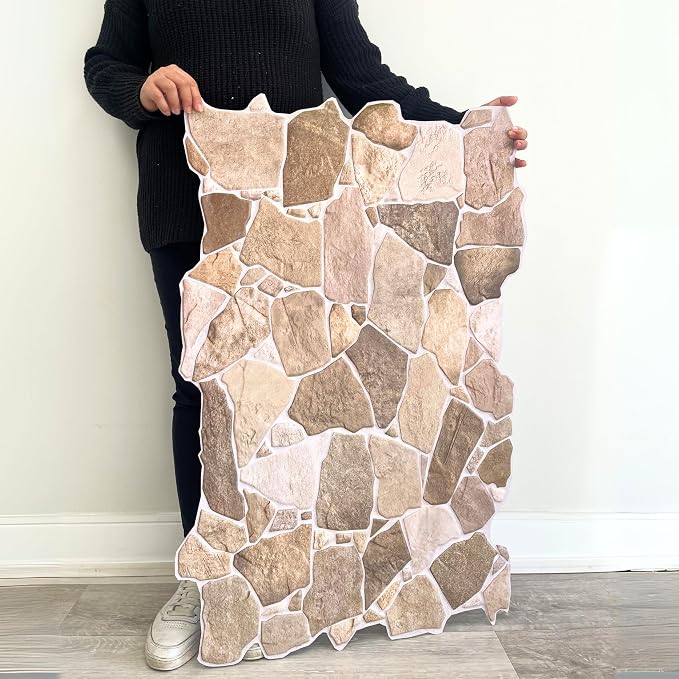 Dundee Deco 3D Wall Panels Faux Stone PVC Brown Beige, 3.2 ft X 2.1 ft - Image 3