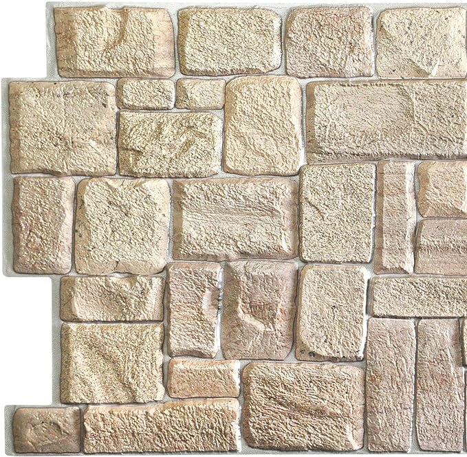 Dundee Deco PG7005-5 Beige Faux Limestone PVC 3D Wall Panel, 3.3 ft X 1.7 ft - Image 2