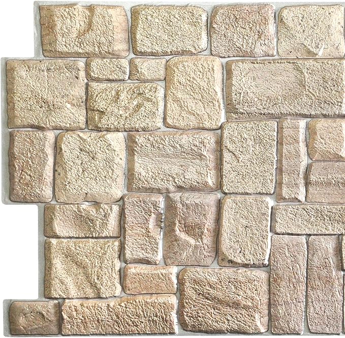Dundee Deco PG7005-10 Beige Faux Limestone PVC 3D Wall Panel, 3.3 ft X 1.7 ft - Image 2