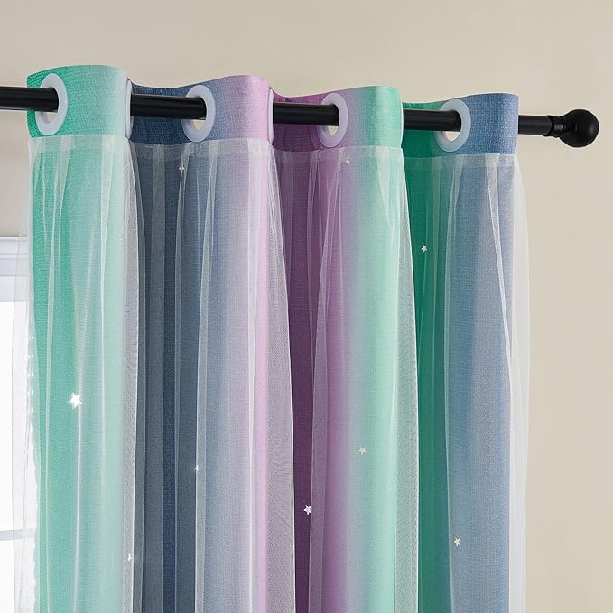 XiDi Curtains for Bedroom Decor, Rainbow Purplgreen grey34/54 by Addsomecolortolife