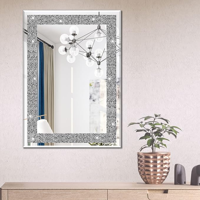 Ruomeng Wall Mirror Rectangular Crystal Crush Diamond Mirror by Ruomeng