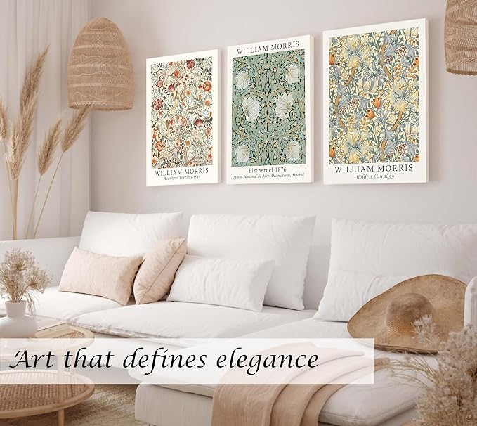 Induslyfe Large Framed Flower Wall Art Canvas Decor Set of 3, William Morris - Image 3