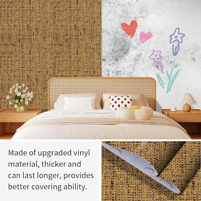Grasscloth Peel and Stick Wallpaper 15.75x196.85inch Vintage Brown Removable - Image 8