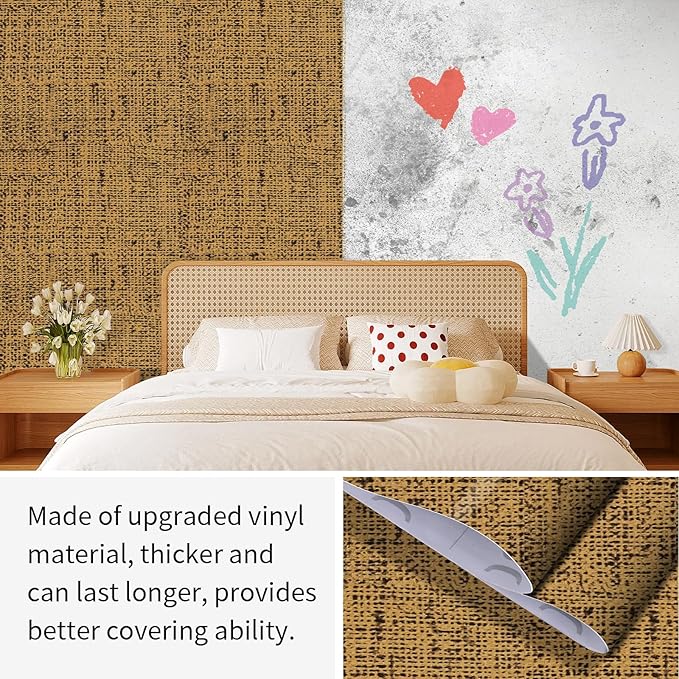 15.75"x393.7" Brown Wallpaper Peel and Stick Removable Grasscloth Textured Wall - Image 8