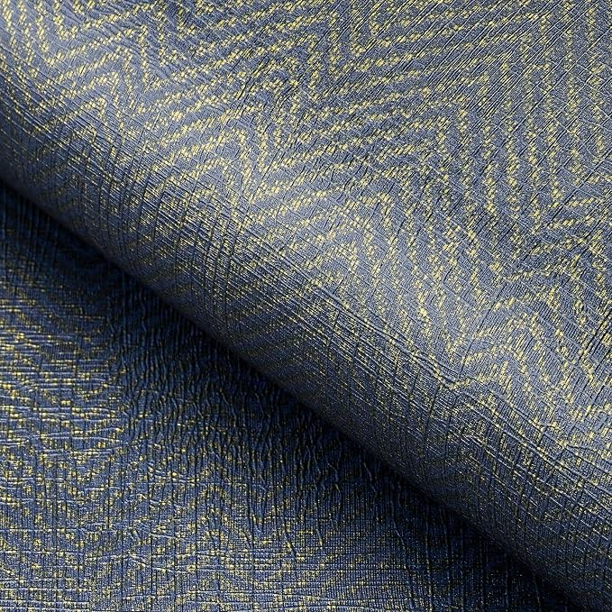 FunStick Gold Navy Blue Grasscloth Wallpaper Peel and Stick Wallpaper Textured by FunStick