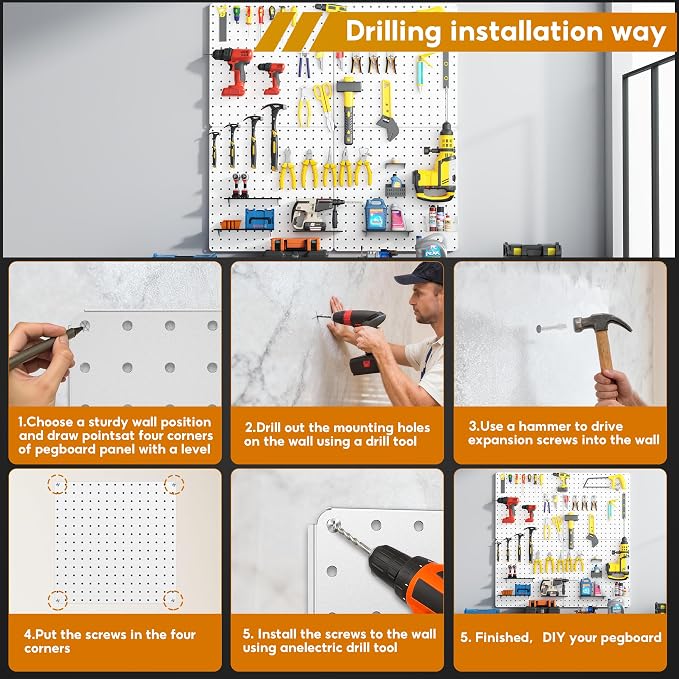 Peg Board, Total 32” x 32”, 4 Pack White Peg Board Panels, 50lbs Load Capacity - Image 3