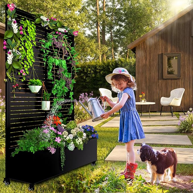 MTART Metal Planter Box with Trellis, 72.1"x47.2"x16" Outdoor Galvanized Raised - Image 7