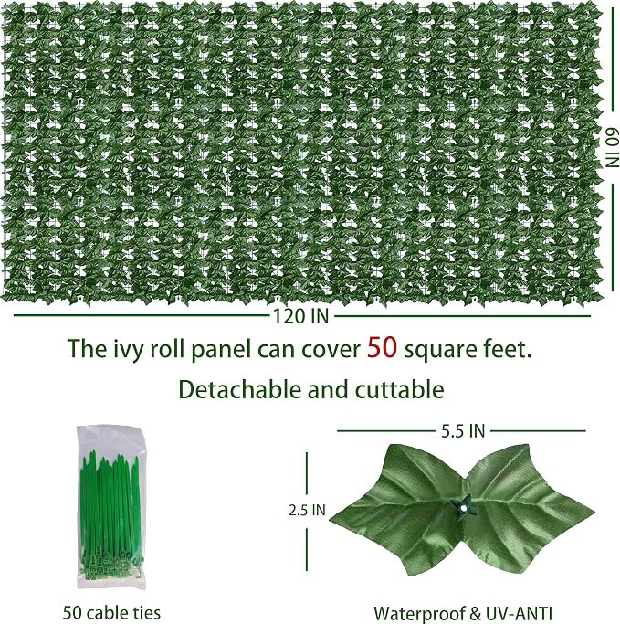 ODTORY Artificial Ivy Privacy Fence Wall Screen, 60X120 in UV-Anti Faux - Image 2