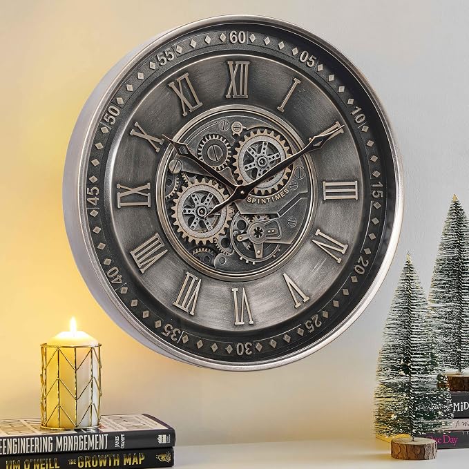 CLXEAST 24 Inch Large Moving Gear Wall Clock by CLXEAST