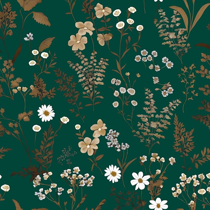 Laatse Dark Floral Wallpaper Peel and Stick 17.5in x393in Vintage Green Gold by Laatse